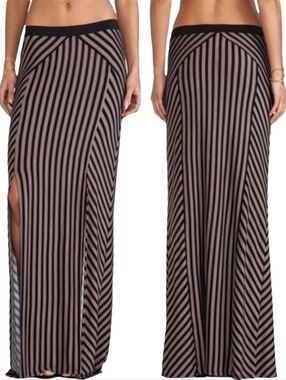 Free People "What's Your Angle" Maxi Skirt in Black & Taupe Combo Size Small